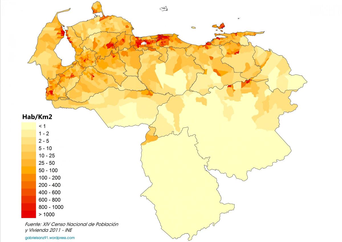 венесуэл хүн амын нягтшил зураг